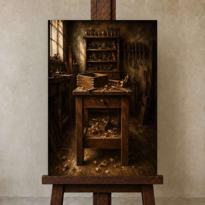 Premium Wall Art Dikey Html Edition – NM3-BRN-WW-V-005 displayed on a studio easel