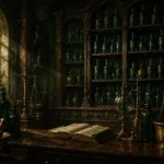 Apothecary Procession Tiered Cabinet Of Unlabeled Emerald Bottles Green Kitchen Wall Art