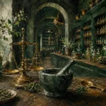 Apothecary Salon Brass Balance Green Home Office Wall Art