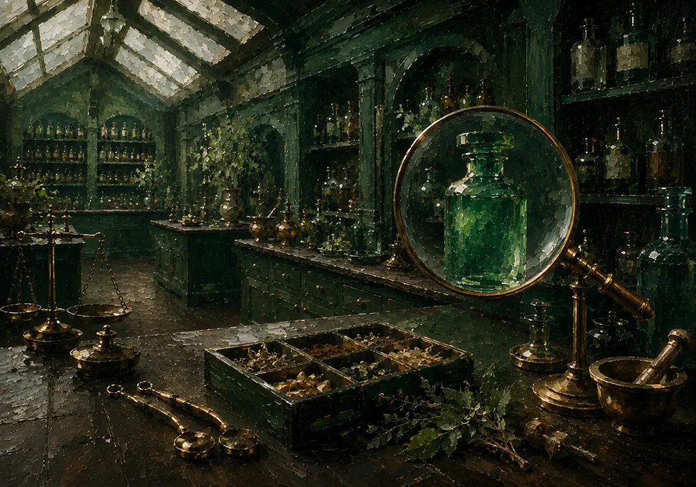 Apothecary Passage Single Bottle Green Living Room Wall Art