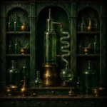 Apothecary Ritual Tall Distillation Vessel With Curled Glass Tubing Green Home Office Wall Art