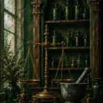 Apothecary Threshold Brass Balance Green Home Office Wall Art
