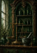 Apothecary Threshold Brass Balance Green Home Office Wall Art