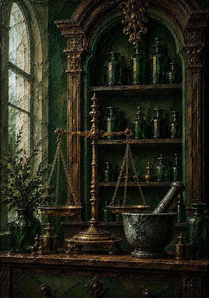 Apothecary Threshold Brass Balance Green Home Office Wall Art