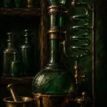 Apothecary Reliquary Tall Distillation Vessel With Curled Glass Tubing Green Home Office Wall Art
