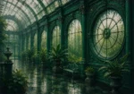 Glasshouse Interlude Circular Conservatory Window Beaded With Water Green Bedroom Wall Art