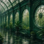 Glasshouse Interlude Circular Conservatory Window Beaded With Water Green Bedroom Wall Art