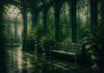 Glasshouse Passage Vintage Garden Bench Green Living Room Wall Art