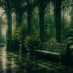 Glasshouse Passage Vintage Garden Bench Green Living Room Wall Art