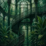 Glasshouse Threshold Wrought-Iron Staircase Green Living Room Wall Art