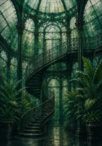 Glasshouse Threshold Wrought-Iron Staircase Green Living Room Wall Art
