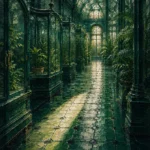 Glasshouse Reliquary Empty Tiled Aisle Lined With Glass Cabinets Green Sunroom Wall Art