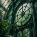 Glasshouse Portrait Circular Conservatory Window Beaded With Water Green Bedroom Wall Art