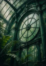 Glasshouse Portrait Circular Conservatory Window Beaded With Water Green Bedroom Wall Art