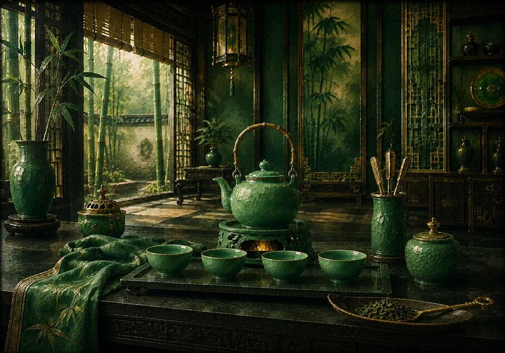 Jade Procession Jade Teapot Green Kitchen Wall Art