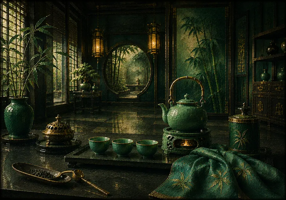 Jade Salon Three Celadon Cups Green Dining Room Wall Art