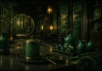 Jade Chronicle Carved Tea Caddy With A Ceremonial Scoop Green Kitchen Wall Art