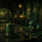 Jade Chronicle Carved Tea Caddy With A Ceremonial Scoop Green Kitchen Wall Art