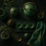 Jade Emblem Three Celadon Cups Green Dining Room Wall Art