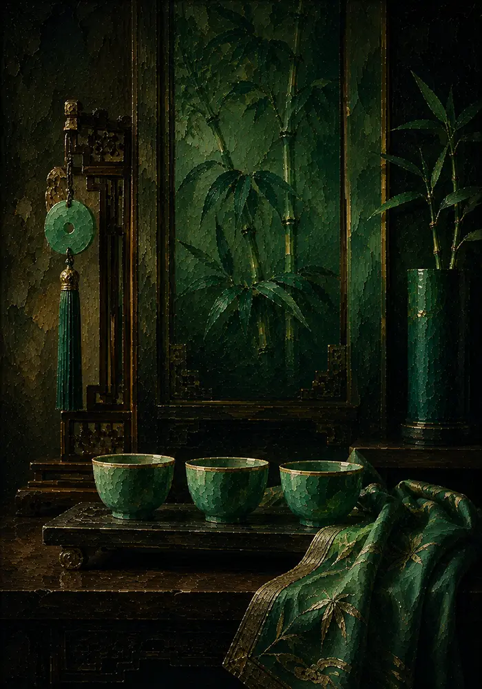 Jade Threshold Three Celadon Cups Green Dining Room Wall Art