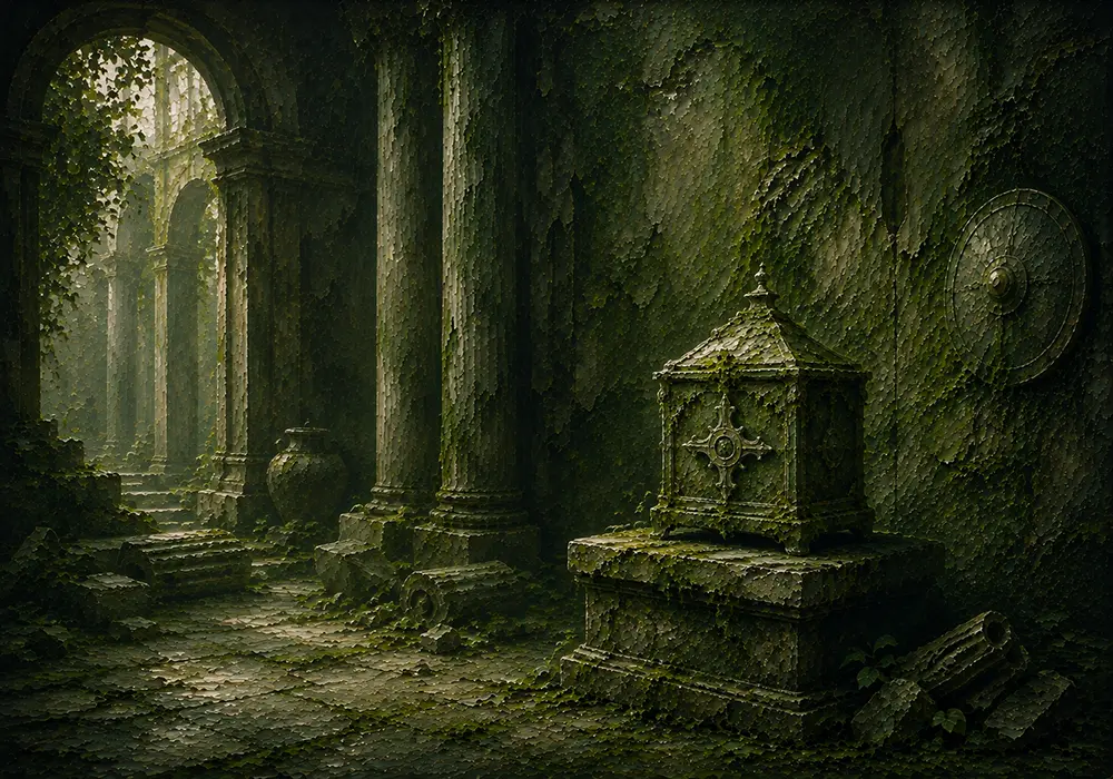 Mossbound Passage Small Reliquary Box Overtaken By Moss Green Entryway Wall Art