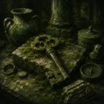 Mossbound Cabinet Ancient Key Half-Covered In Moss Green Entryway Wall Art