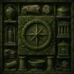 Mossbound Ritual Weathered Compass Embedded In Green Growth Green Home Office Wall Art