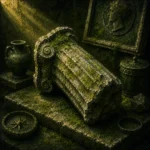 Mossbound Study Fragment Of Carved Column With Lichen Green Living Room Wall Art