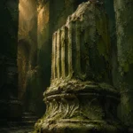 Mossbound Portrait Fragment Of Carved Column With Lichen Green Living Room Wall Art