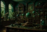 Verdant Chronicle Mechanical Orrery With Emerald Planets Green Living Room Wall Art