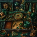 Verdant Constellation Cabinet Drawer Of Maps, Instruments, And Stones Green Entryway Wall Art