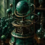 Verdant Reliquary Mechanical Orrery With Emerald Planets Green Living Room Wall Art