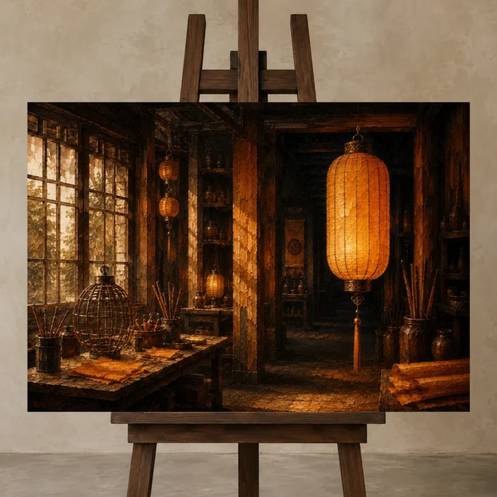 Premium Wall Art Yatay Html Edition – NM3-ORG-AL-H-001 displayed on a studio easel