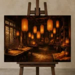 Premium Wall Art Yatay Html Edition – NM3-ORG-AL-H-002 displayed on a studio easel