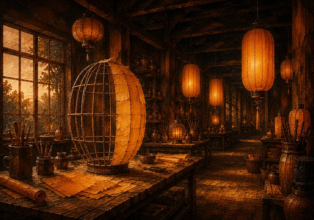 Lantern Chronicle Half-Finished Lantern Orange Dining Room Wall Art