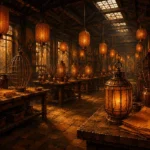 Lantern Interlude Brass Lantern Orange Entryway Wall Art