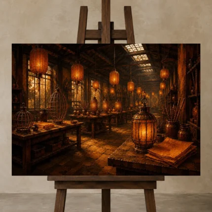 Premium Wall Art Yatay Html Edition – NM3-ORG-AL-H-004 displayed on a studio easel