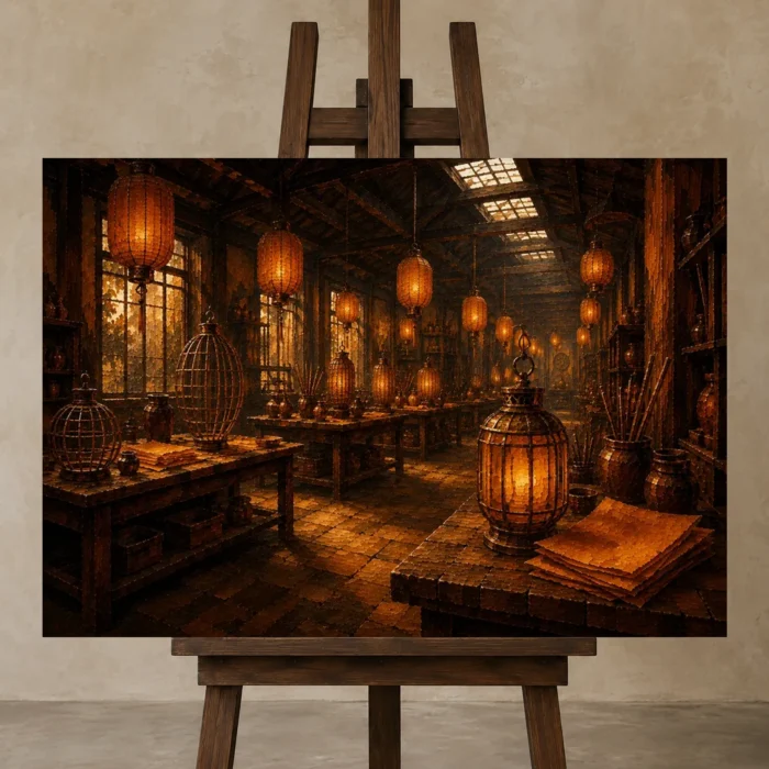 Premium Wall Art Yatay Html Edition – NM3-ORG-AL-H-004 displayed on a studio easel