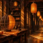 Lantern Passage Corridor Illuminated By Repeating Lanterns Orange Bedroom Wall Art
