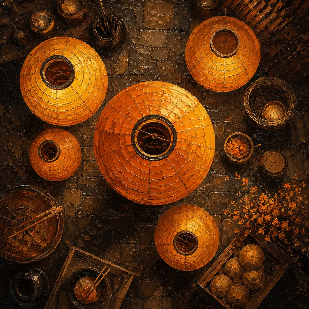 Lantern Emblem Cluster Of Amber Lanterns Orange Living Room Wall Art