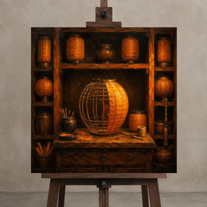 Premium Wall Art Kare Html Edition – NM3-ORG-AL-S-003 displayed on a studio easel