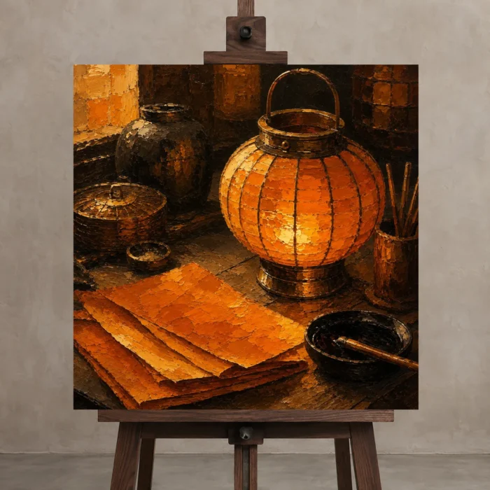 Premium Wall Art Kare Html Edition – NM3-ORG-AL-S-004 displayed on a studio easel
