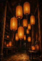 Lantern Threshold Cluster Of Amber Lanterns Orange Living Room Wall Art