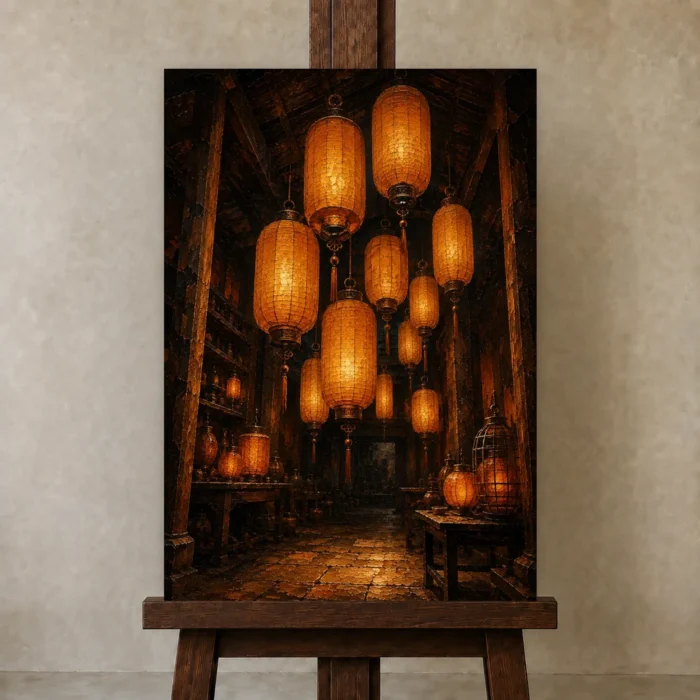 Premium Wall Art Dikey Html Edition – NM3-ORG-AL-V-002 displayed on a studio easel