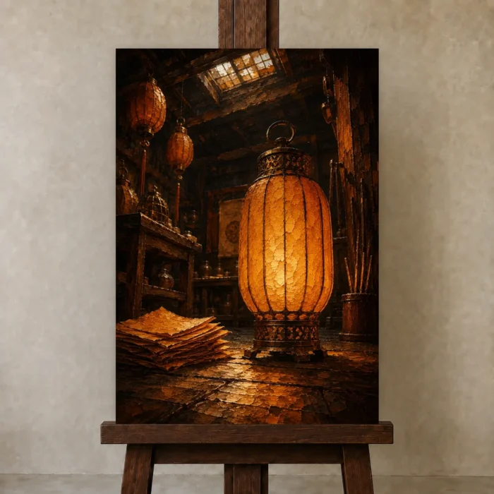 Premium Wall Art Dikey Html Edition – NM3-ORG-AL-V-004 displayed on a studio easel
