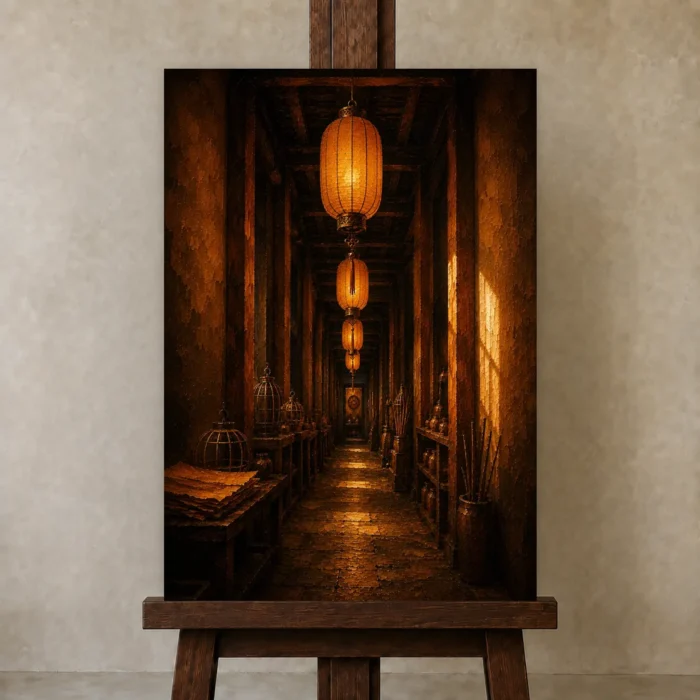 Premium Wall Art Dikey Html Edition – NM3-ORG-AL-V-005 displayed on a studio easel