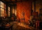Burnt Procession Empty Easel Orange Home Office Wall Art