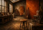 Burnt Salon Sculptor's Stool Orange Living Room Wall Art