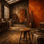 Burnt Salon Sculptor's Stool Orange Living Room Wall Art