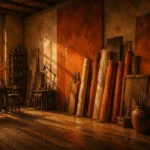 Burnt Chronicle Rolled Canvases Leaning Orange Home Office Wall Art